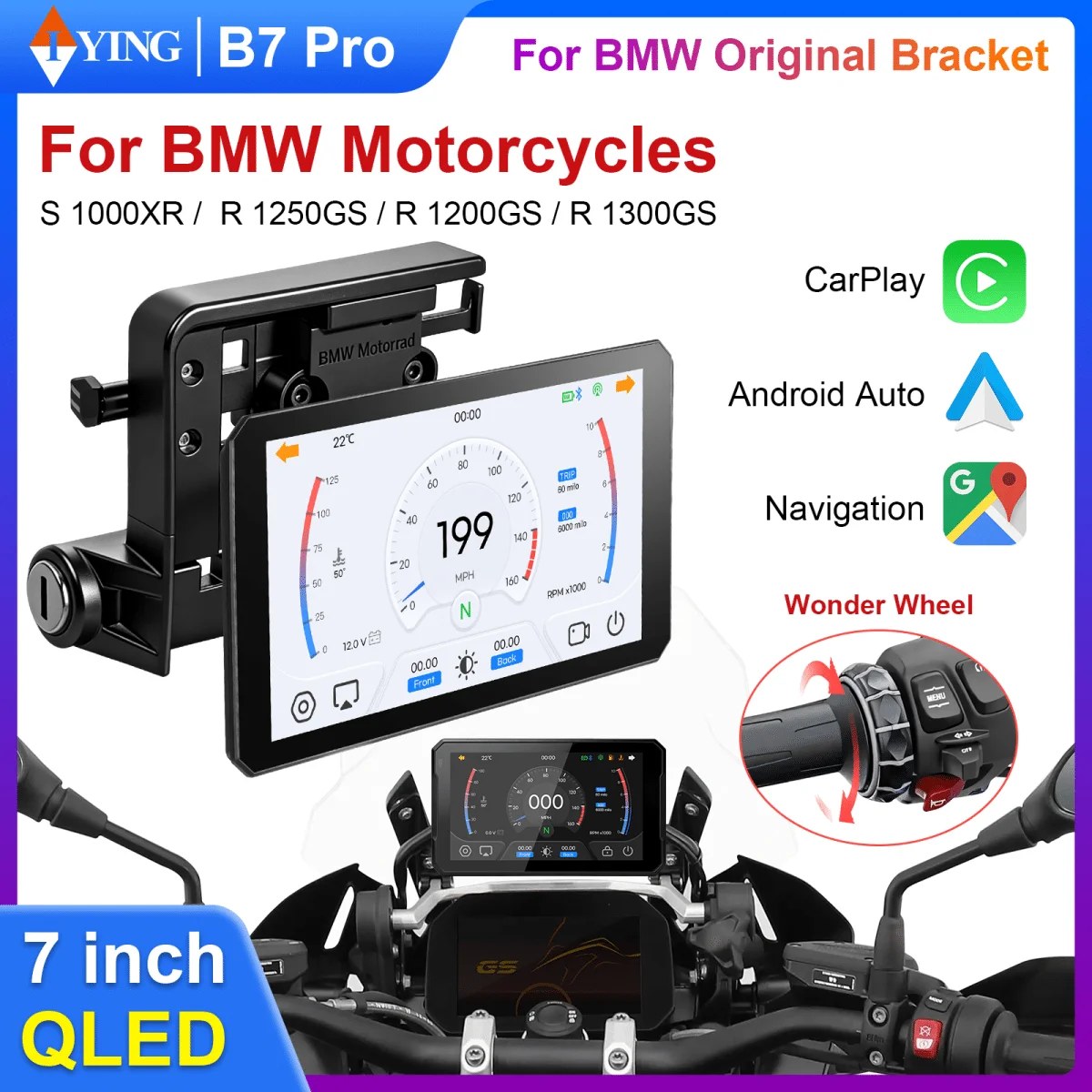 Navigatore CarPlay Android Auto Portatile da 7 Pollici B7pro per Moto BMW XR M1000 R1200GS R1250GS S1000XR R1300GS