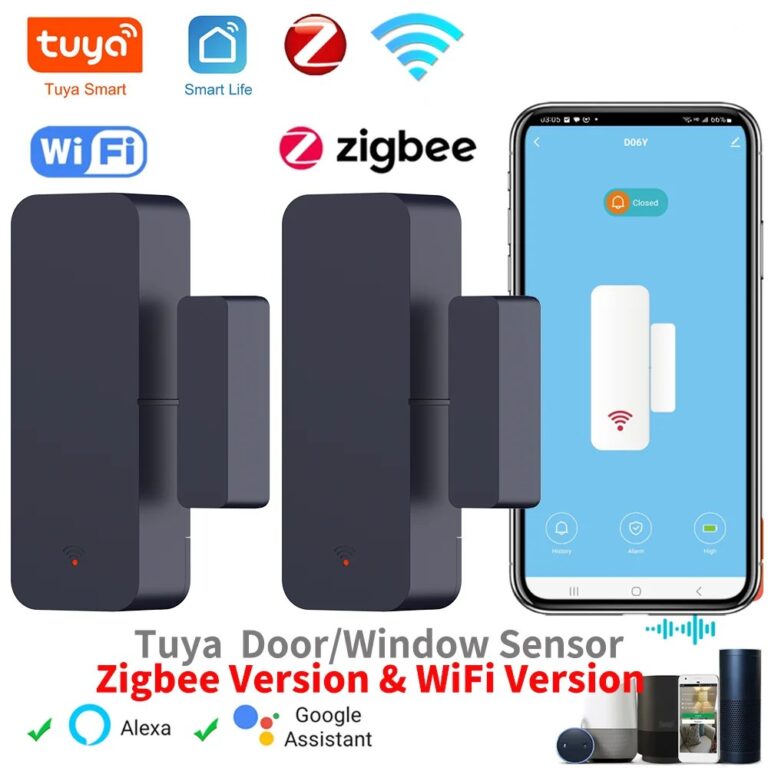 Sensore per Porte e Finestre Tuya Zigbee WiFi, Sensore Contrattuale, Controllo Remoto tramite APP, Compatibile con SmartLife, Yandex, Alexa