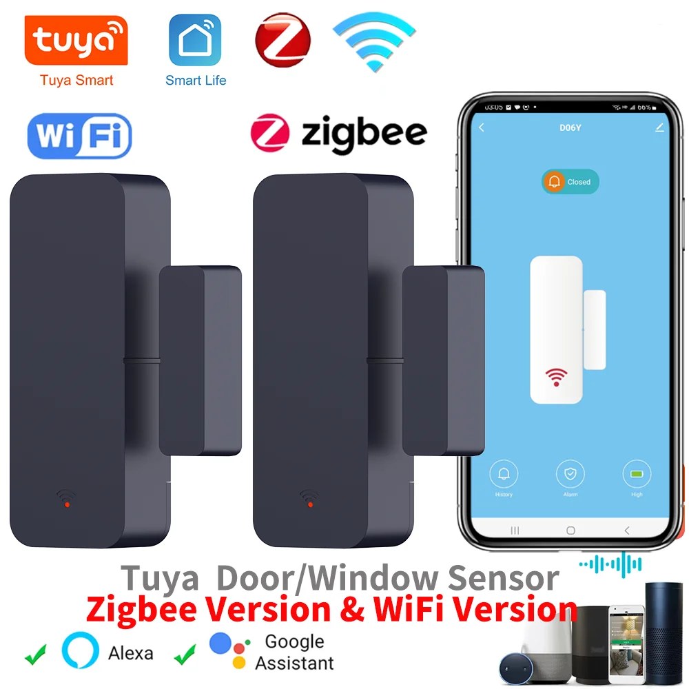 Sensore per Porte e Finestre Tuya Zigbee WiFi, Sensore Contrattuale, Controllo Remoto tramite APP, Compatibile con SmartLife, Yandex, Alexa