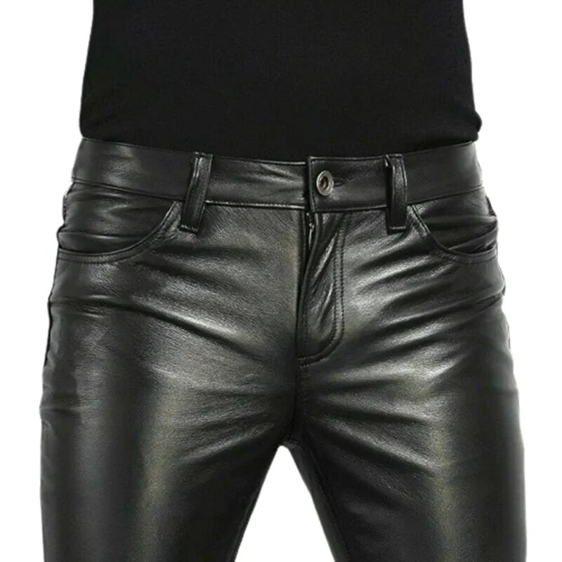 Scelta Pantaloni in pelle PU Pantaloni da ballo da night club stile rock alla moda da uomo Pantaloni da moto skinny slim fit in ecopelle da uomo