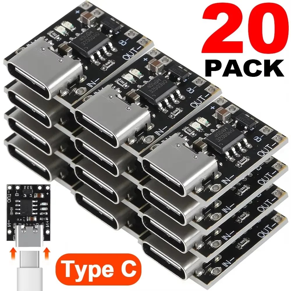 Scheda di ricarica e scarica batteria al litio TP4056 da 3.7V con protezione, USB Type-C, per batterie Li-ion (1-20 pz)