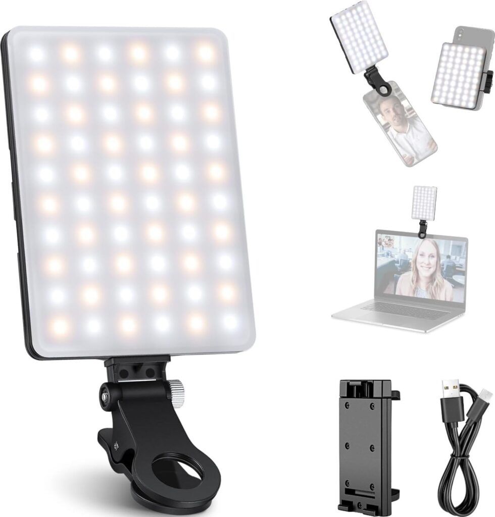 NEEWER BASICS NL-60AI Luce Selfie Telefono con Clip Frontale e Posteriore | 60 LED, Batteria Ricaricabile 2000mAh, CRI95+, 3 Modalità, Luce Fotografica Portatile a Clip per Comput…