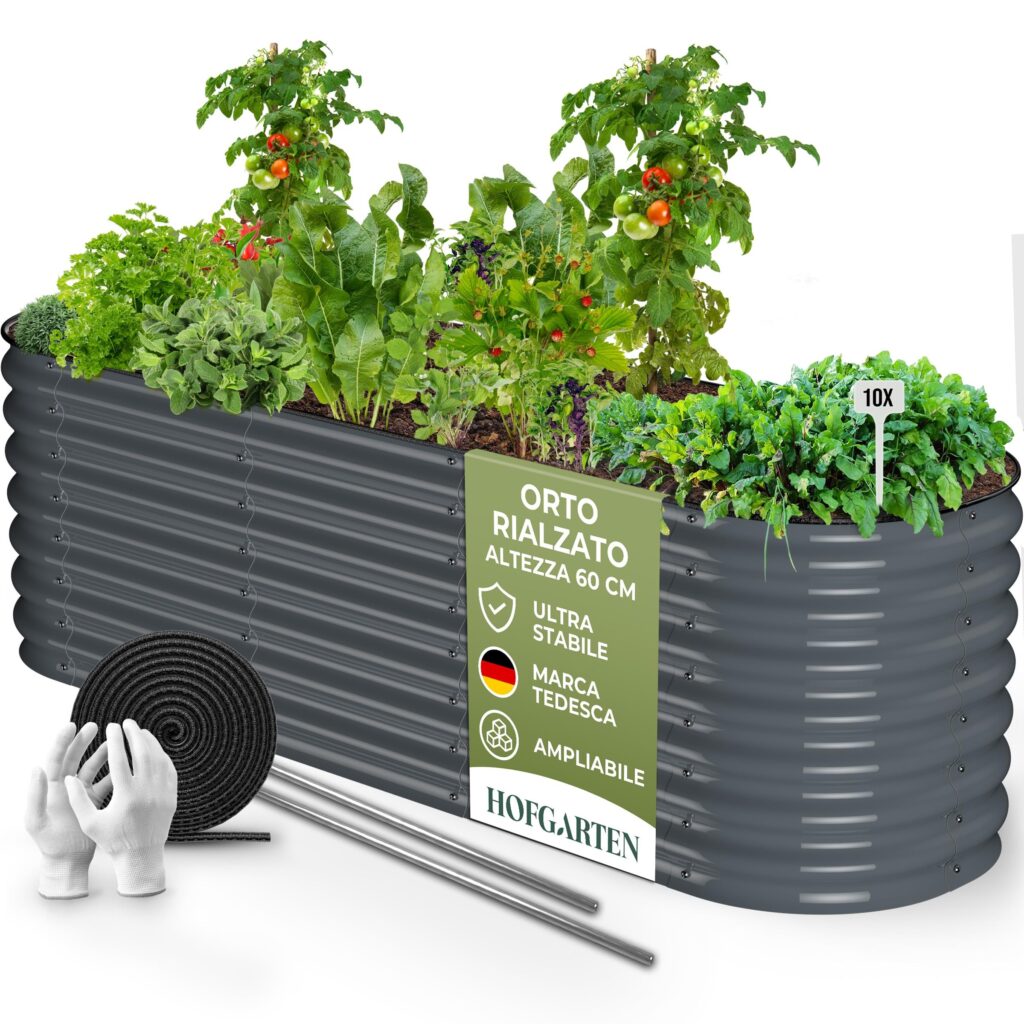 HOFGARTEN 200x60x60 cm Orto Rialzato da Esterno - Letto da Giardino 6-in-1 - Cassone per Aiuola in Acciaio Zincato con Fondo Aperto - Inossidabile & Durevole - Kit Fioriera per Te…