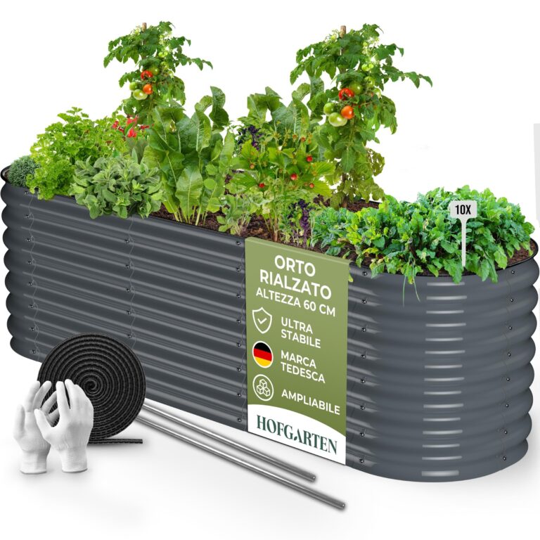 HOFGARTEN 200x60x60 cm Orto Rialzato da Esterno - Letto da Giardino 6-in-1 - Cassone per Aiuola in Acciaio Zincato con Fondo Aperto - Inossidabile & Durevole - Kit Fioriera per Te…