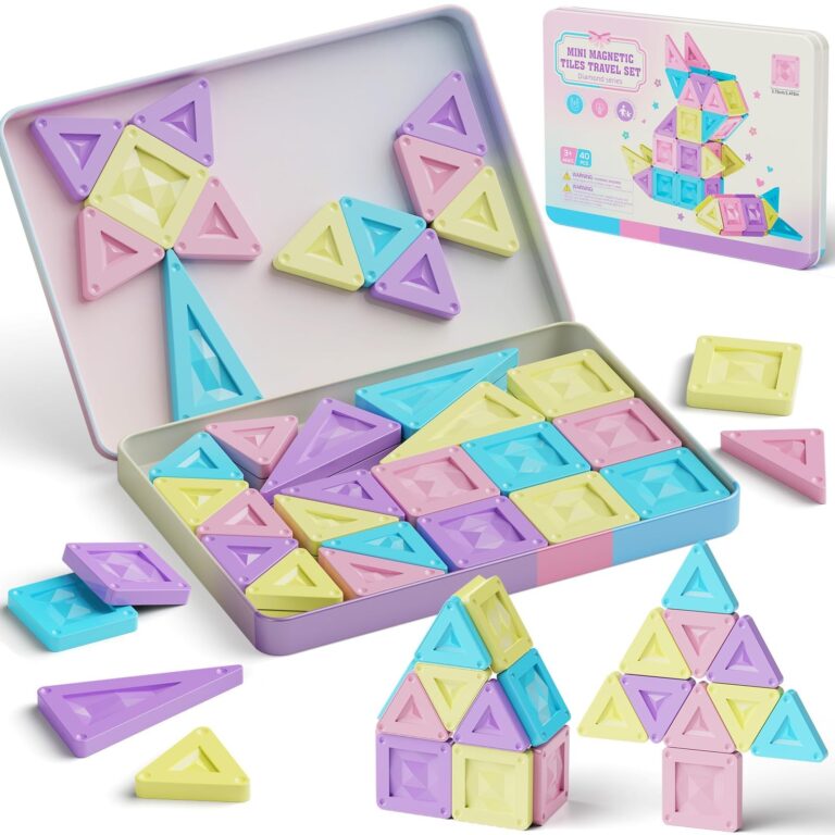 YOGOHEE Mattoncini magnetici da viaggio a partire dai 3 anni, 40 pezzi di mattoncini magnetici Montessori, giocattolo educativo con scatola di stagno portatile e piastra di gioco…