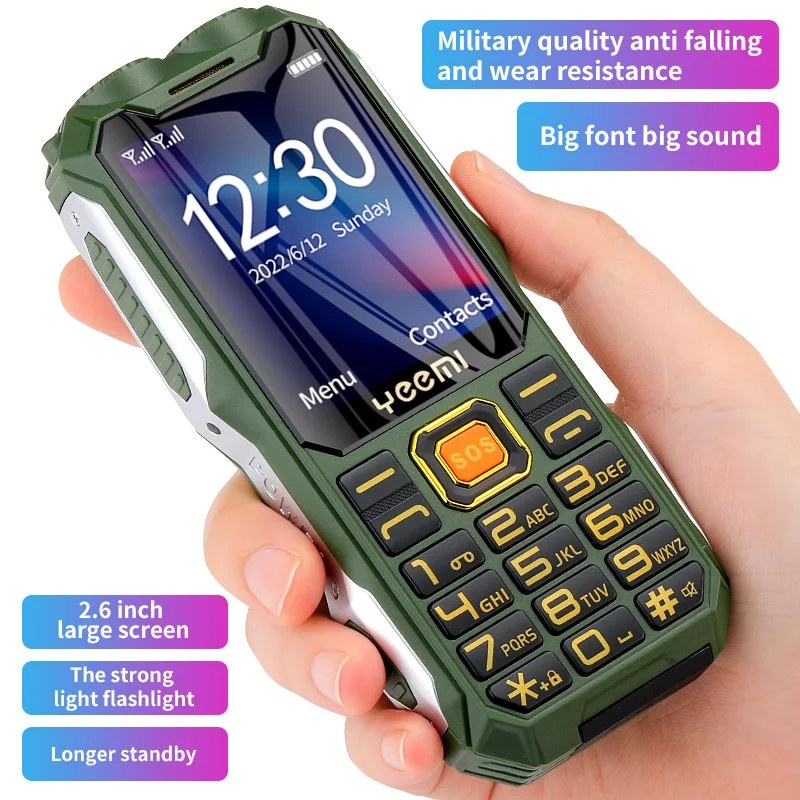 Q8 GSM 2G Robusto Telefono Cellulare Batteria Grande Doppia Torcia Elettrica Schermo HD da 2.4 pollici Doppio Sim Pulsante Grande Cellulare Economico per Anziani