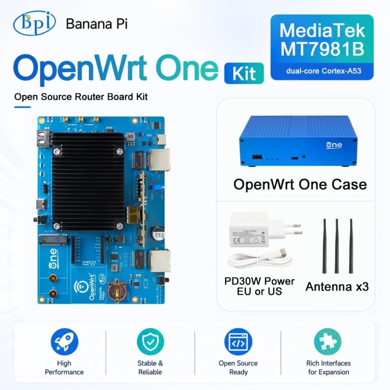 Banana Pi OpenWrt One MediaTek MT7981B 1 GB DDR4 2,5 GbE RJ45 e Gigabit Ethernet RJ45 256 MiB SPI NAND Smart Router open source