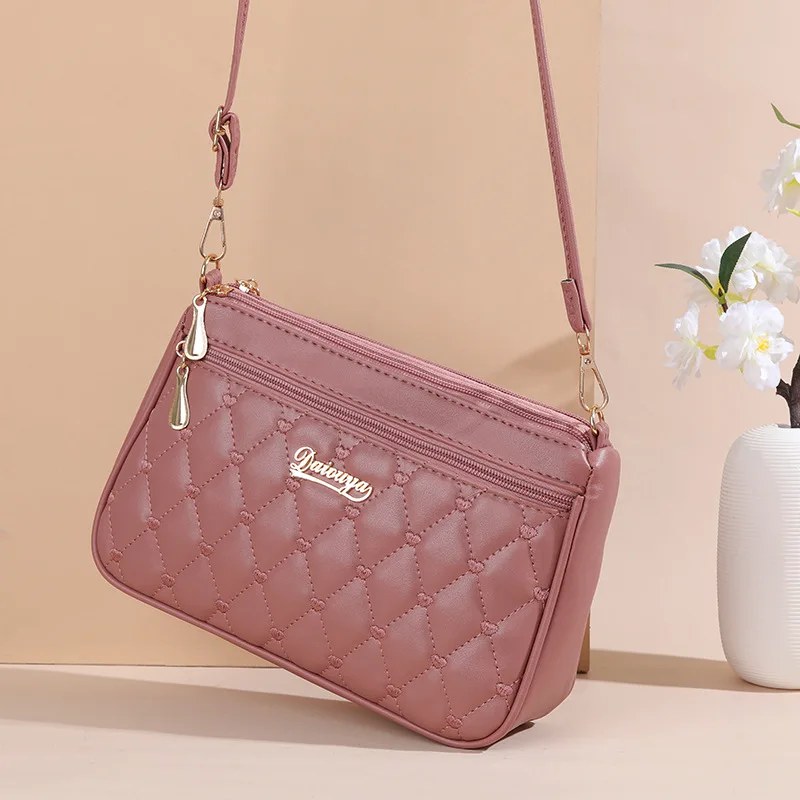 Borse a tracolla in pelle PU Borsa a tracolla di nuova moda con cerniera per donna Borsa piccola e borsette con filo da ricamo di grande capacità
