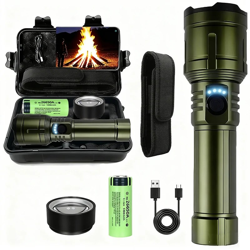 Torcia ultra potente Torcia con accensione concentrata Lampada tattica militare impermeabile Torcia da campeggio per avventure all'aperto