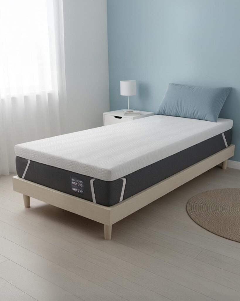 ONNUVO Topper Memory Foam 80x190 cm, Sfoderabile, Altezza 8 cm, Lavabile In Lavatrice, Alta Densità, Rivestimento Morbido, 4 Angoli Elastici, Bambù, MARCHIO ITALIANO
