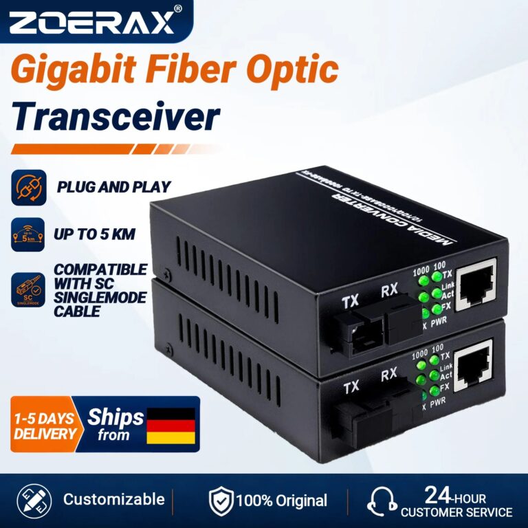 ZoeRax Coppia di Convertitori Media in Fibra Ottica SFP+ da SC Singlemode a Porta Gigabit RJ45 10/100/1000M, Ricetrasmettitore Ottico con Scocca Metallica