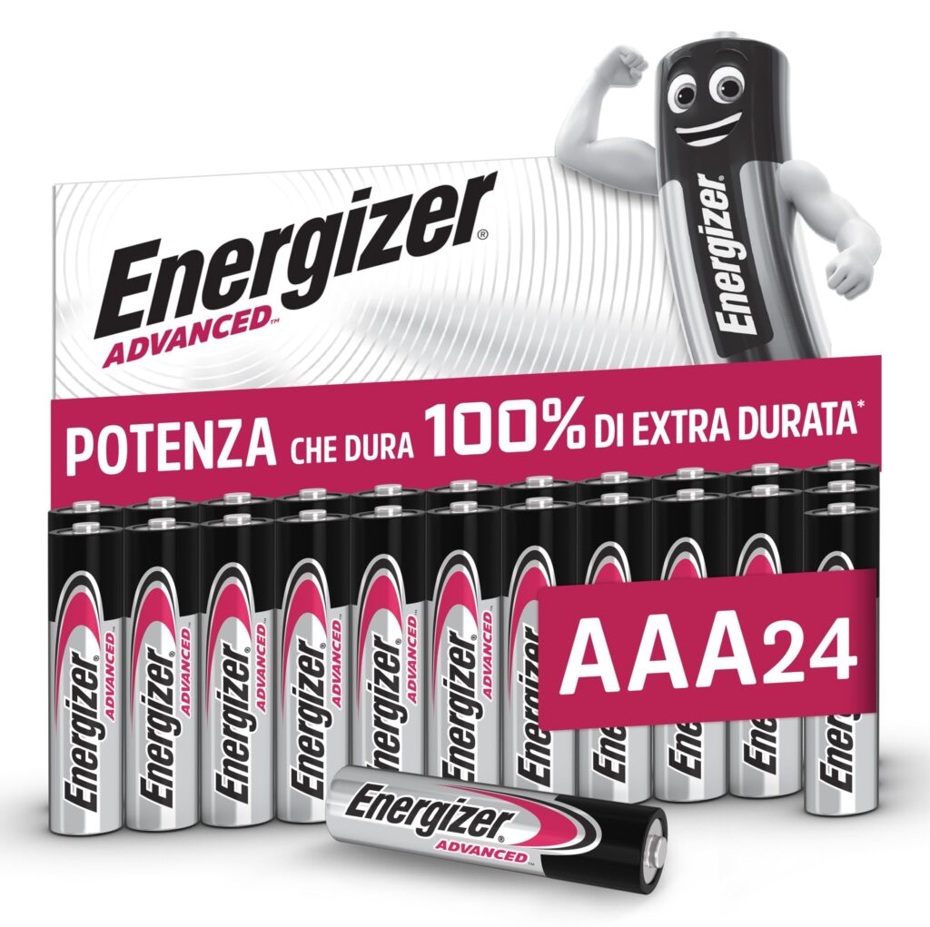 Energizer Advanced - Pile AAA (Confezione da 24) - Batterie Alcaline 1,5 V | Potenza Che Dura 100% Di Extra Durata - Made in EU - 0% imballaggio privo di plastica [Esclusiva Amazo…