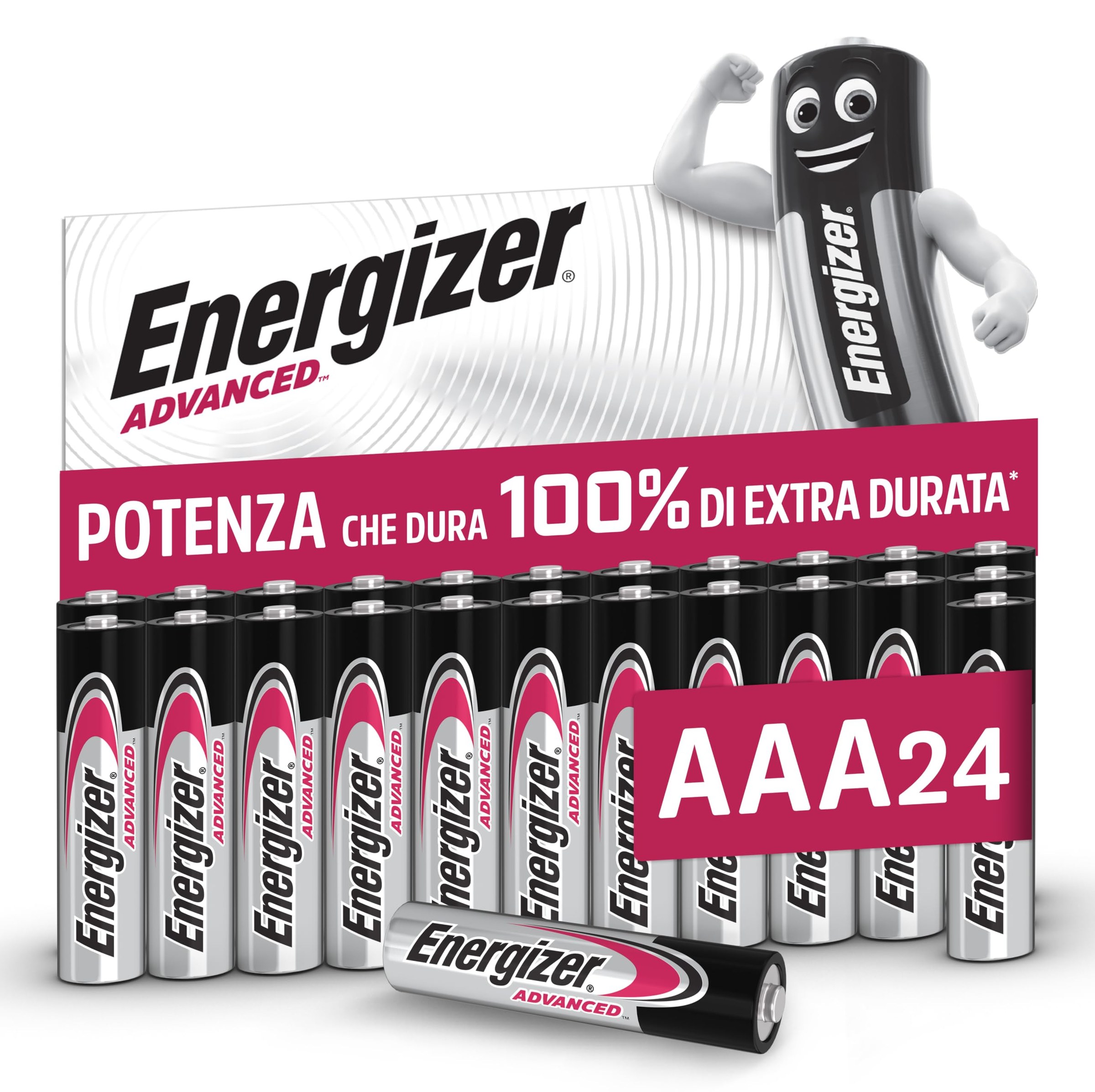 Energizer Advanced - Pile AAA (Confezione da 24) - Batterie Alcaline 1,5 V | Potenza Che Dura 100% Di Extra Durata - Made in EU - 0% imballaggio privo di plastica [Esclusiva Amazo…
