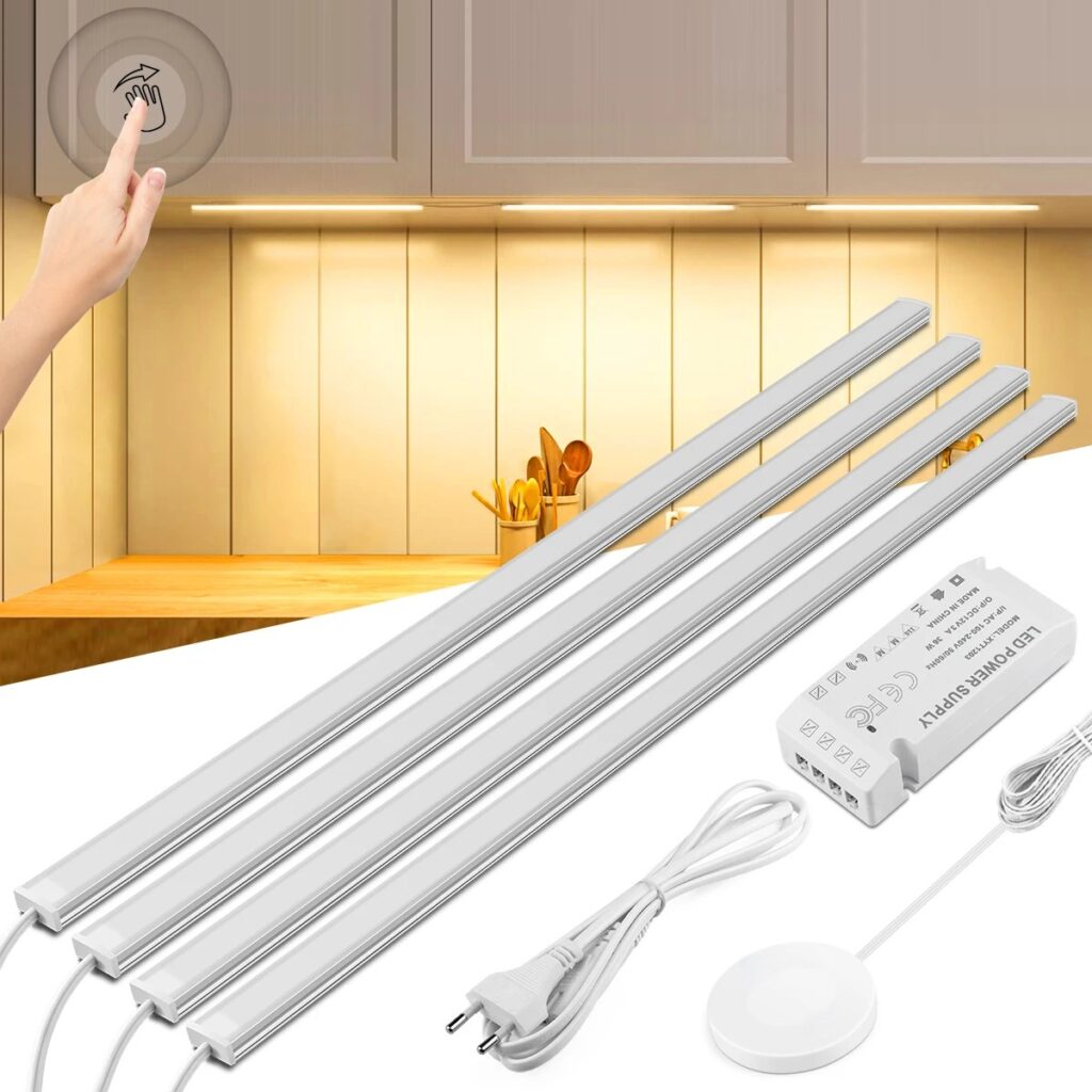1-6 pezzi da cucina LED sotto l'armadio luce penetrabile in legno scansione manuale sensore di movimento interruttore tattile dimmerabile bagno bar lampada da notte