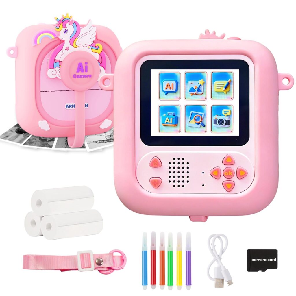 ARNSSIEN AI Macchina Fotografica Bambini Istantanea 2.4", HD 1080P, Chat IA | Fotocamera bambini con Riconoscimento IA, Bluetooth e Wi-Fi. Regalo per compleanni e festività dai 3…
