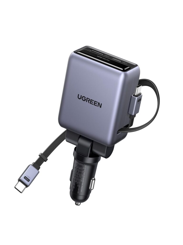 UGREEN 150W 4 EN 1 Caricatore Auto USB C Retrattile Presa USB C 100W | 2 Cavi Retrattili Caricabatteria Auto Ricarica Rapida Compatibile con iPhone 18 Pro Max 17 16 15 14 MacBook…