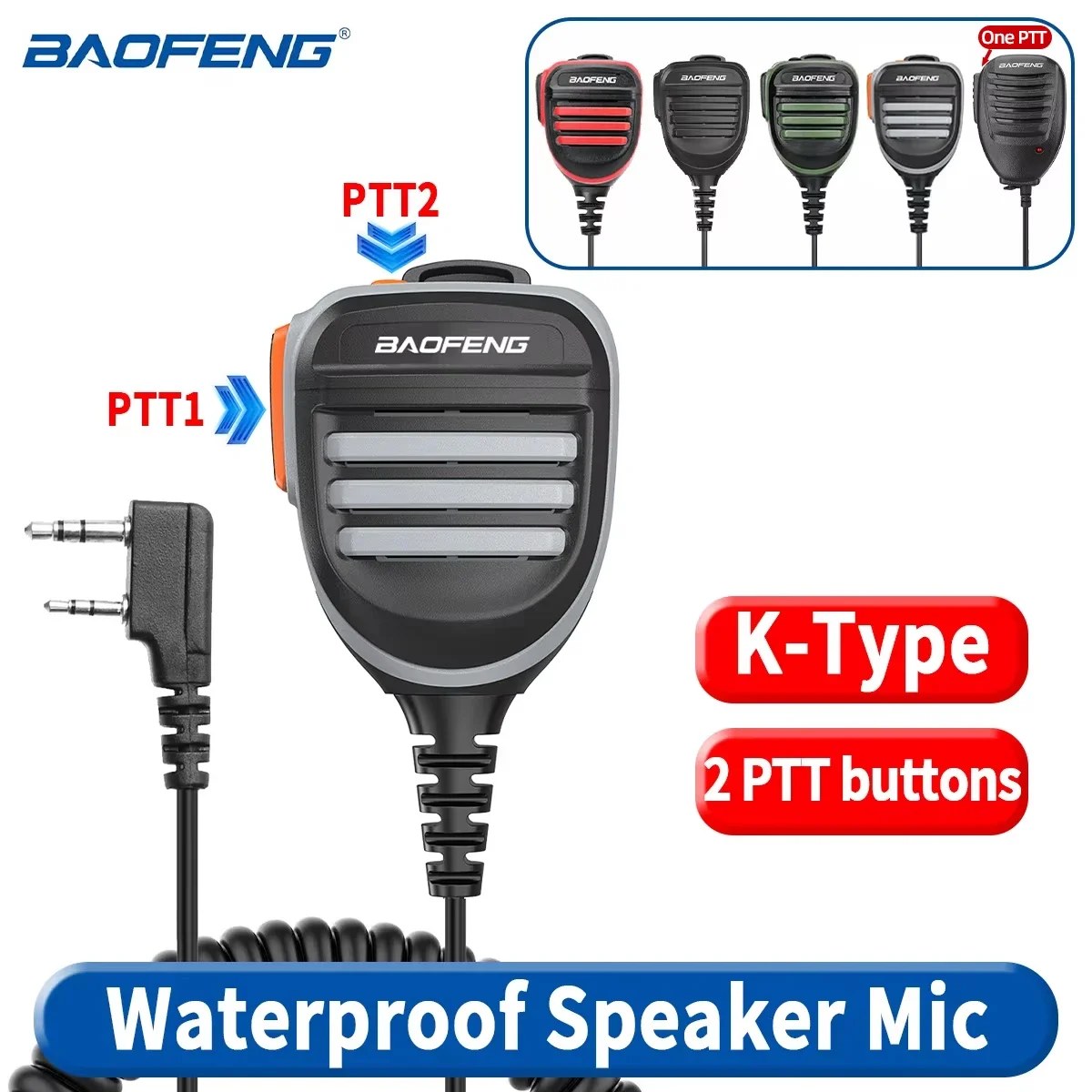 BaoFeng Walkie Talkie 2 Pin PTT Altoparlante Microfono All'ingrosso per Quansheng UV-K5 K6 Baofeng UV-5R BF-888S UV-5RH 21 17 PRO HAM Radio
