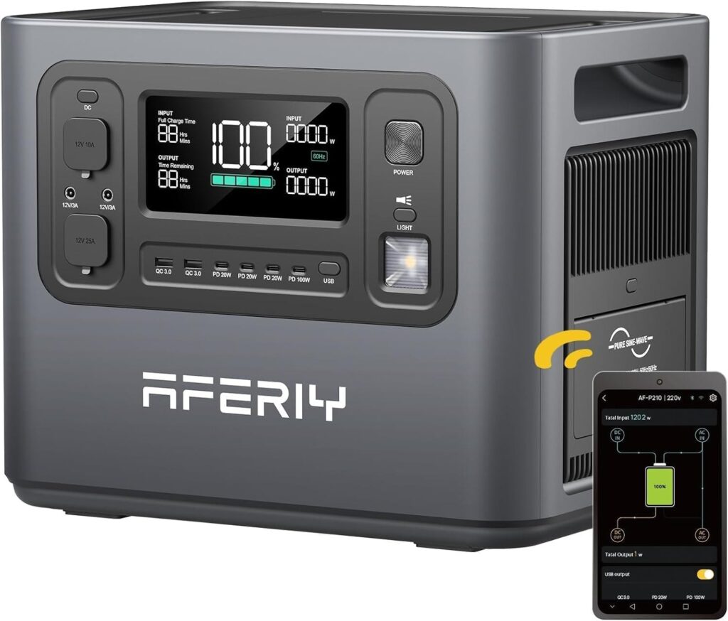 AFERIY P210 Power Station 2400W Centrale Elettrica Portatile Solare 2048Wh | Picco 4800W Generatore Ricarica Rapida Batteria LiFePO4 per Casa Campeggio Viaggio Accumulatore di Ene…