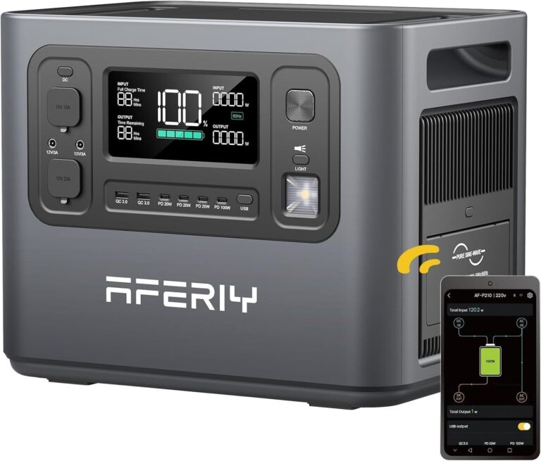 AFERIY P210 Power Station 2400W Centrale Elettrica Portatile Solare 2048Wh | Picco 4800W Generatore Ricarica Rapida Batteria LiFePO4 per Casa Campeggio Viaggio Accumulatore di Ene…