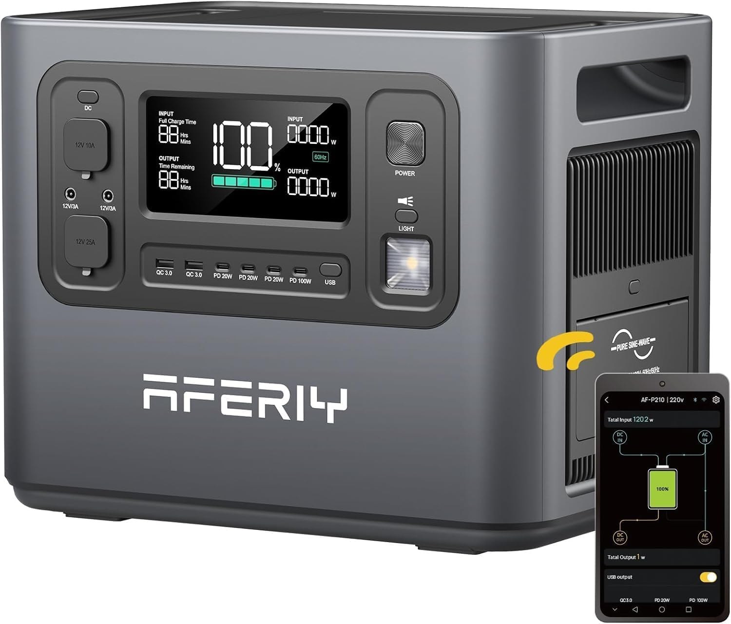 AFERIY P210 Power Station 2400W Centrale Elettrica Portatile Solare 2048Wh | Picco 4800W Generatore Ricarica Rapida Batteria LiFePO4 per Casa Campeggio Viaggio Accumulatore di Ene…