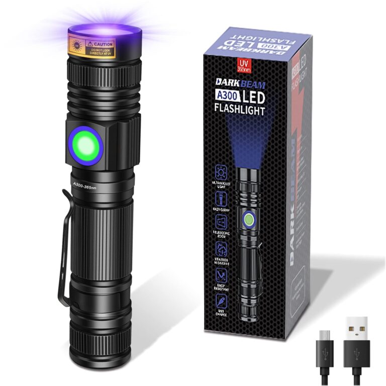 DARKBEAM Torcia UV 365nm Ricaricabile, Lampada di Wood Luce Nera | Ultravioletta Portatile Mini LED Torce con Clip, Rilevatori di macchie di urina per animali domestici, Resina a…