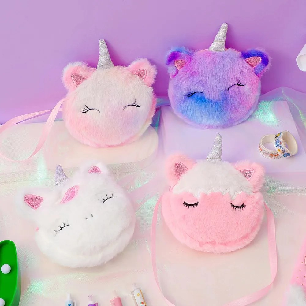Borsa a tracolla in peluche moda per bambini Portafoglio per unicorno simpatico cartone animato Borsa per ragazze Accessori per neonati