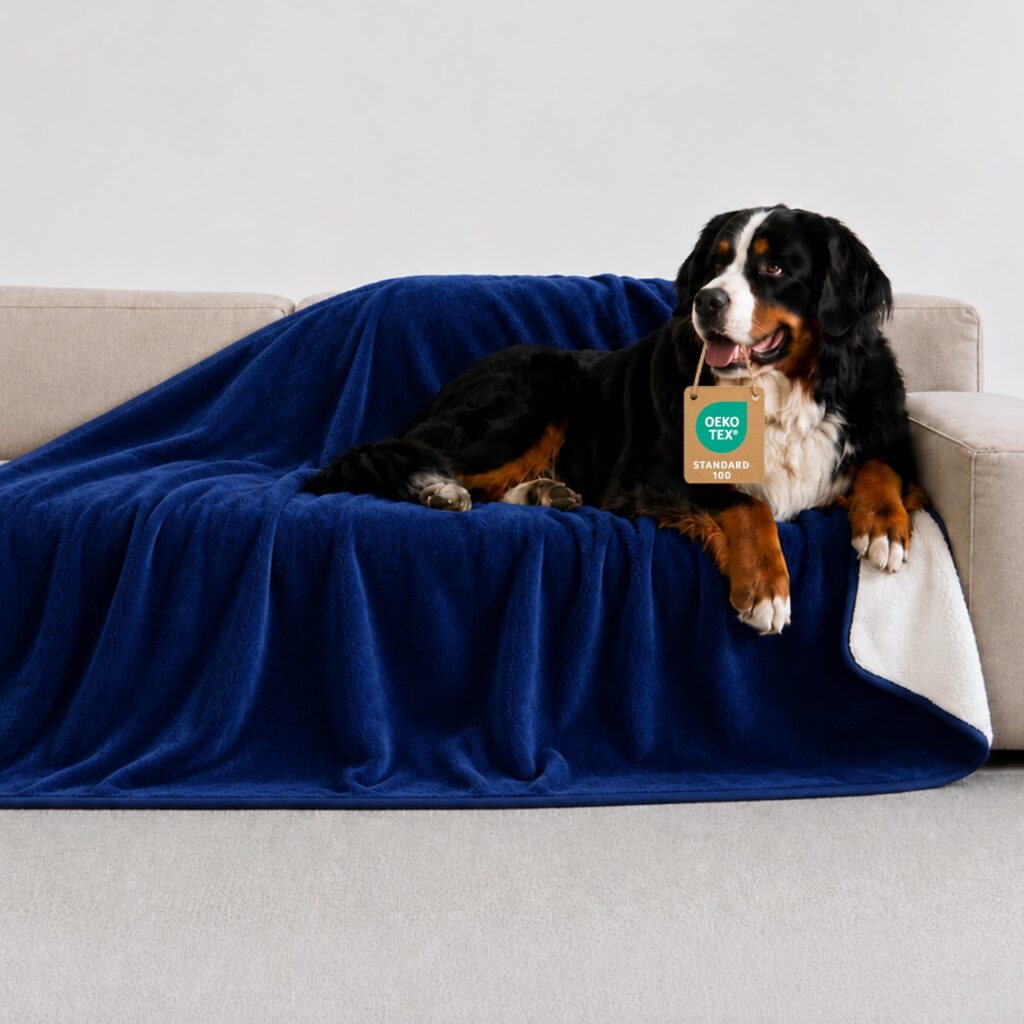Twinzen Coperta Impermeable Cani 127x152 cm - Copridivano Pile Sherpa | Blu Navy · Reversibile · Lavabile · Per Divano e Letto · Proteggi Mobili · Cane & Gatto