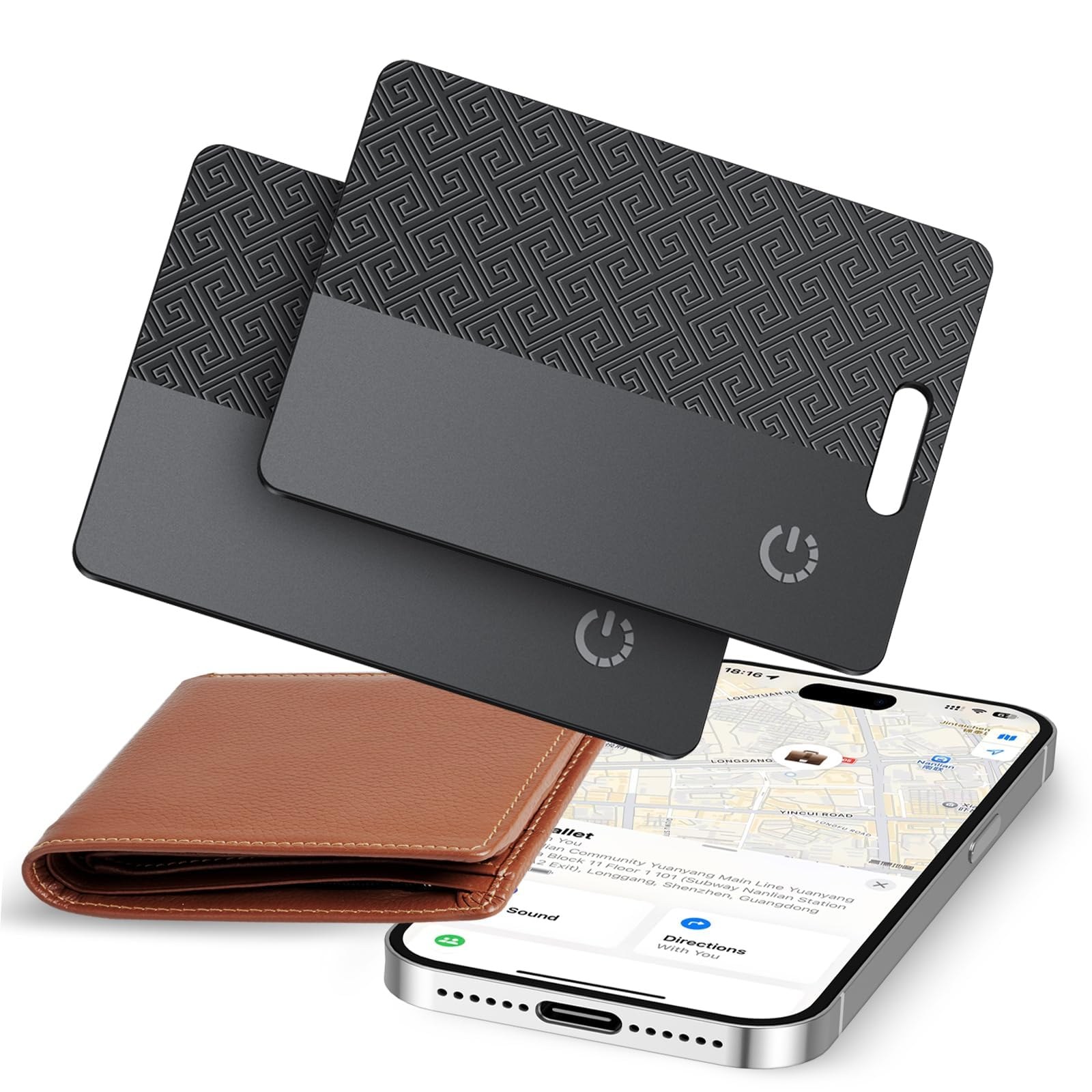 Localizzatore a Scheda Ultra Sottile per Portafoglio, Compatibile con Apple Dov'è (Solo iOS), 1.8mm, IP68 Impermeabile, Bluetooth con Ricarica Wireless, per Portafogli, Passaporti…