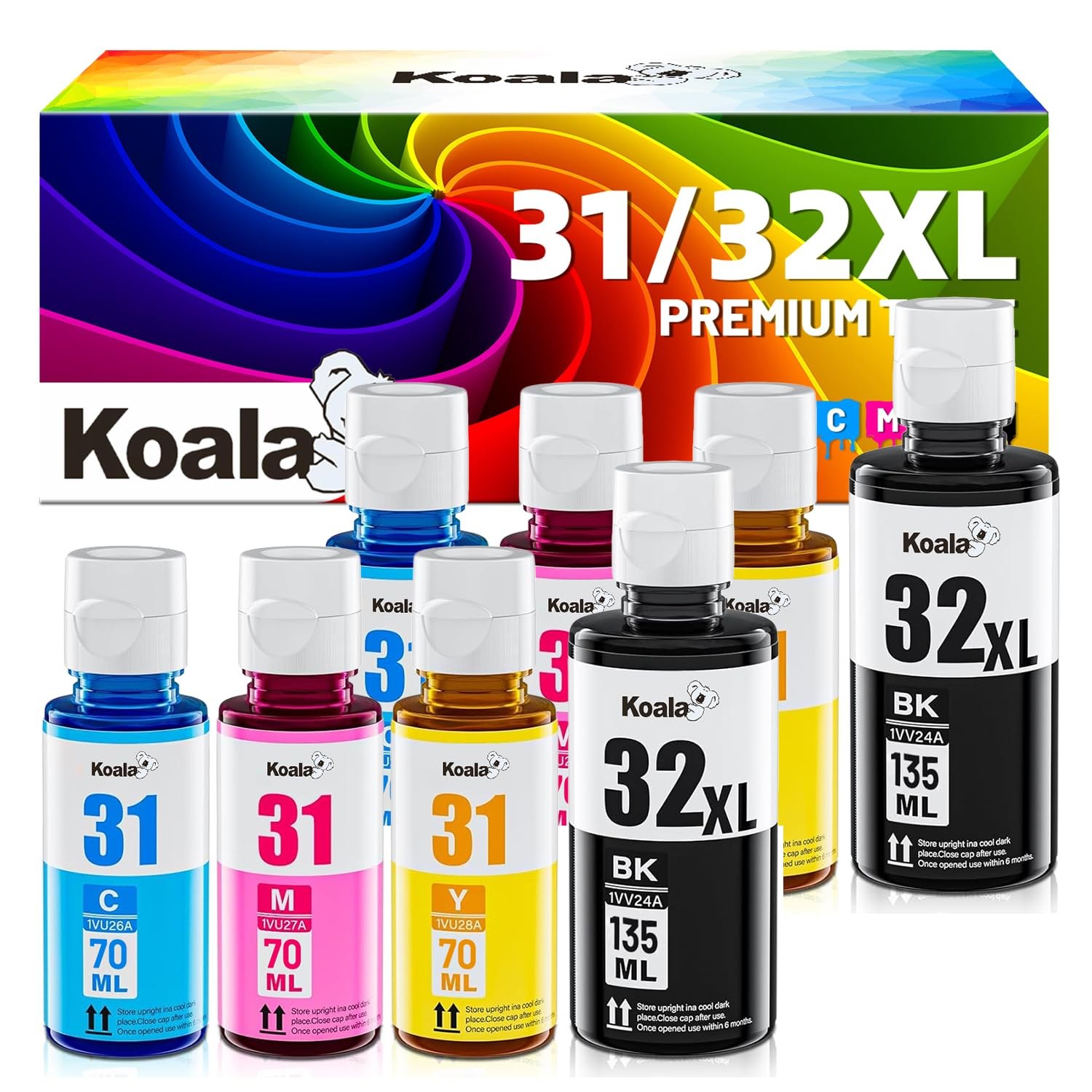 Koala 31 32XL inchiostro (2nero 2ciano 2magenta 2giallo) Compatibile con HP Smart Tank 5105 7005 7305 5100 5106 5108 7005 7605 7006 7306 455 515 519 530 558 559 570 655 670 750 790