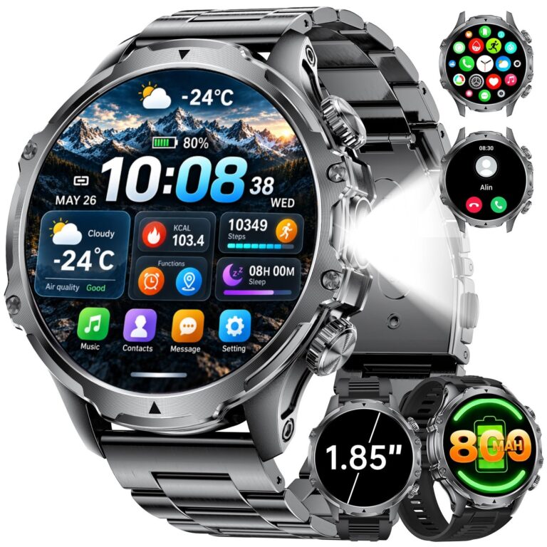 LIGE 1,85" Smartwatch Uomo con Torcia LED/800mAh, Chiamata Bluetooth, Impermeabile 5ATM, 110+ modalità Sportive, Cardiofrequenzimetro SpO2 e Sonno Smart Watch Militare per iOS And…