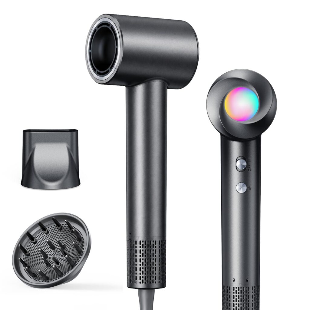 Haokoo Phon Capelli Professionale, Alta Velocità Asciugacapelli Ionico | 150.000 RPM, Leggero 365g, 8 Temperature con Controllo Termico, 500M Ioni Anti-crespo e Diffusore per Casa…