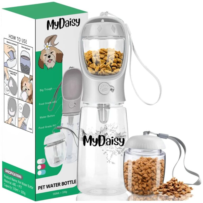 MYDAISY Borraccia per Cani a Prova di Perdite da Viaggio Con 100g, Portatile, Grande Capacità 550ml, Adatta per Cuccioli e Gatti, Accessori (Bianco)