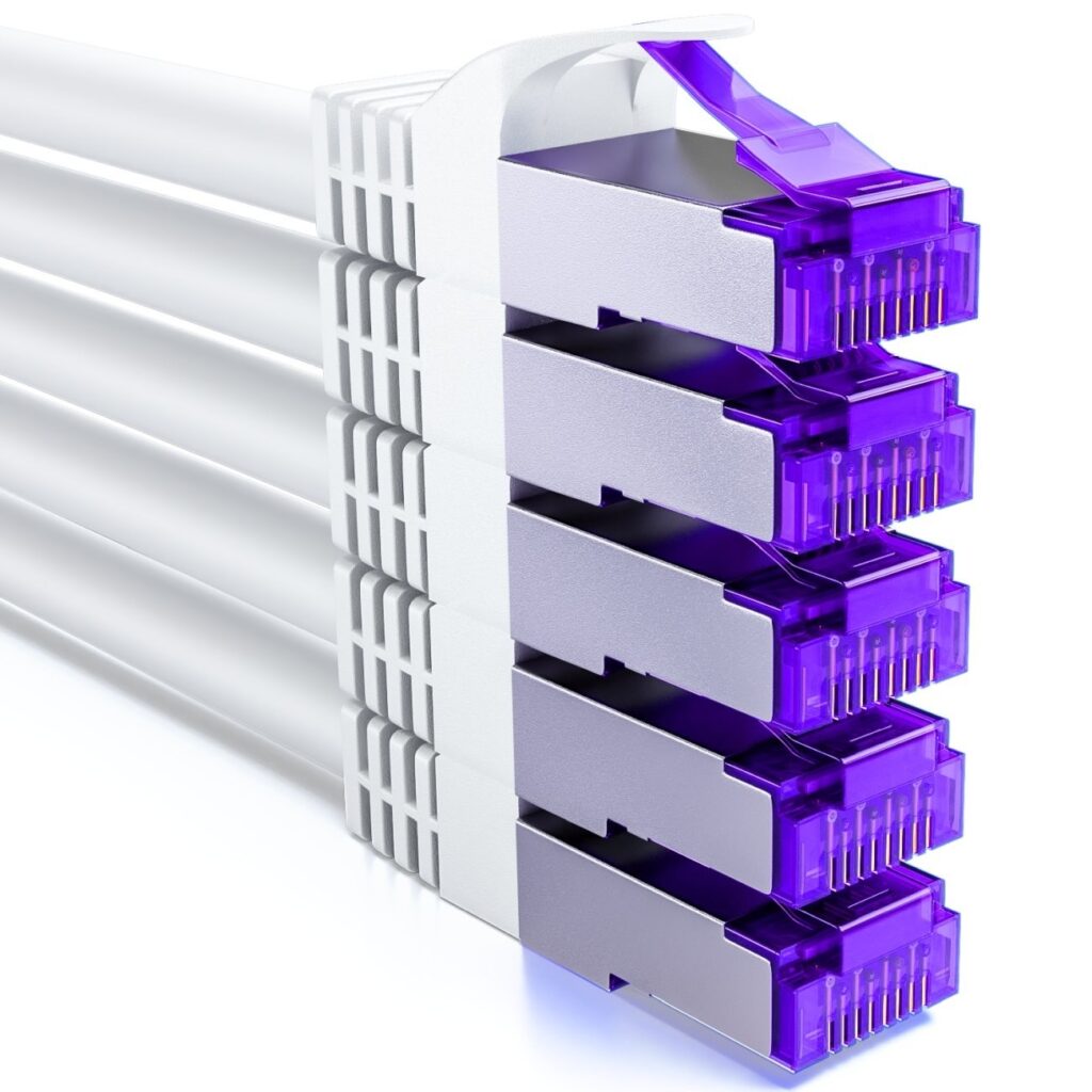 deleyCON 5x 0,5m Cavo Rete CAT7-10 Gigabit - Cavo Patch RJ45 Corto 50cm Ethernet (Rame, Schermatura S/FTP PiMF) - LAN DSL Switch Modem Router Patchpanel CAT7 CAT6 CAT5 - Bianco
