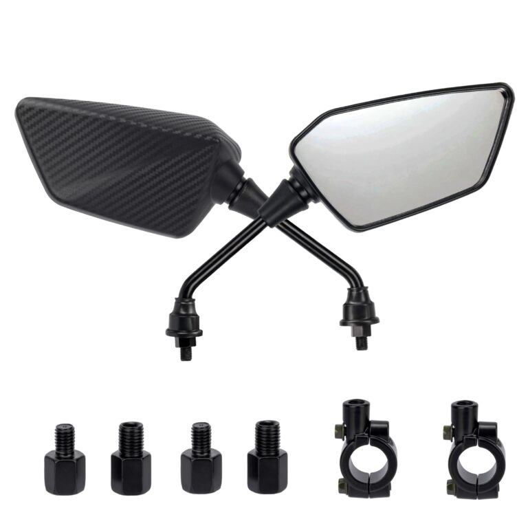 CINQUECUORI – Specchietti Retrovisori Moto Universali Bar End Regolabili, in ABS e Acciaio Carbon Look, Design Sportivo, Compatibili con Scooter, Moto Naked, Bici Elettriche, Faci…