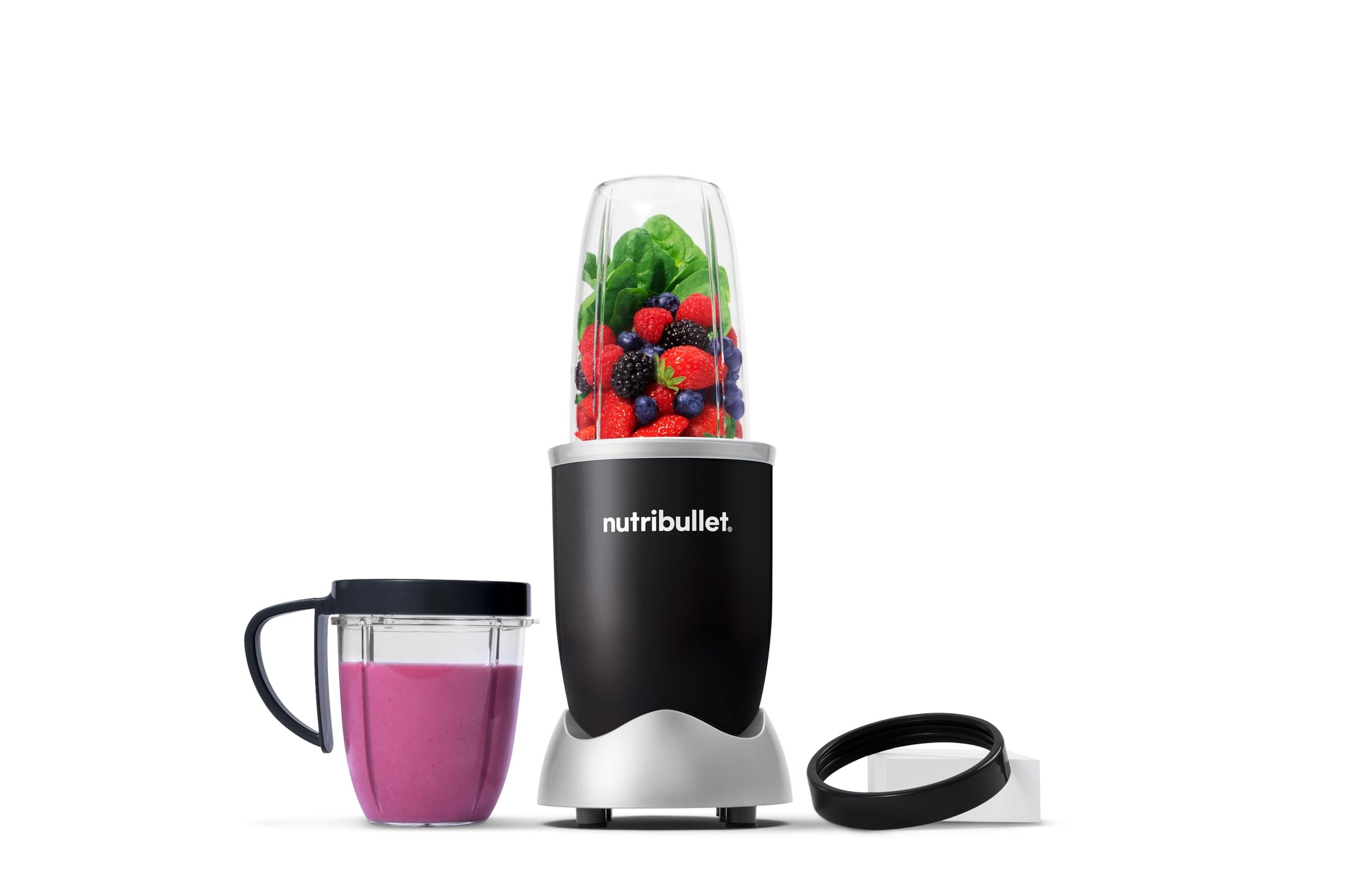nutribullet Original 600, Frullatore Elettrico, Tritatutto, Frullatore Smoothie, Frullatore Tritatutto Multifunzione, 600w, bicchieri da 700ml e 500ml, nero, NB606B
