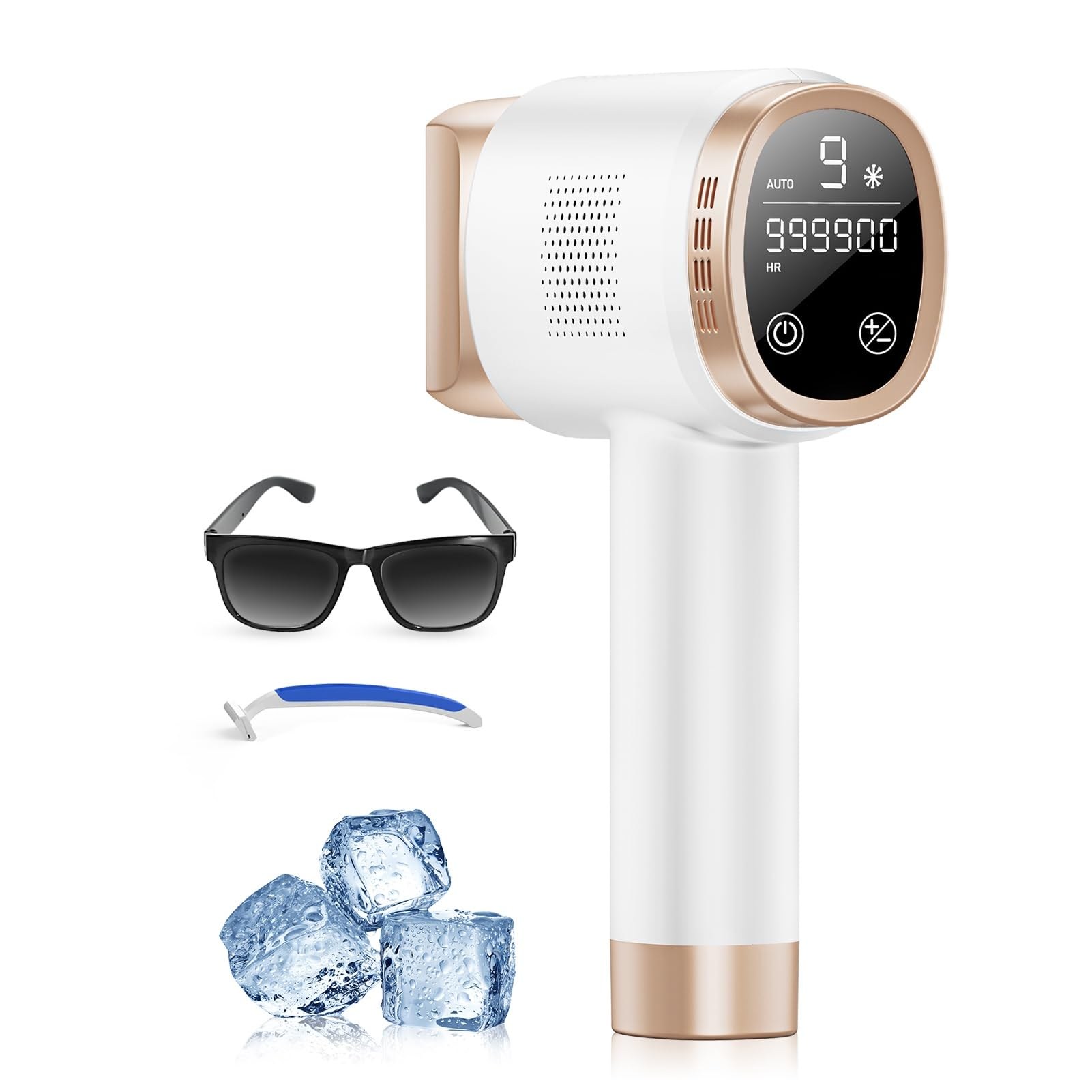 Epilatore Luce Pulsata con Funzione di Raffreddamento a Ghiaccio, Schermo LCD Touch,Modalità di Scorrimento Automatico, Epilatore a Luce Pulsata per Donne e Uomini,Viso, Ascelle,…