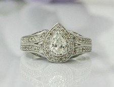 Anello di fidanzamento aureola 2 ct moissanite taglio pera placcato oro bianco 14 kt