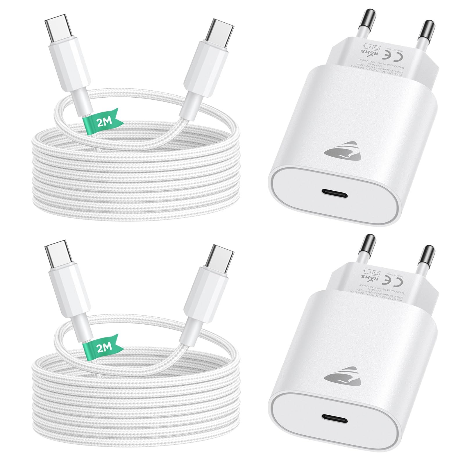 2Pezzi Caricatore USB C e Cavo USB-C, Presa USB C 20W Ricarica Rapido Spina Carica Adattatore Muro PD Alimentatore Spinotto Caricabatterie per Samsung, USBC Caricatore per iPhone…