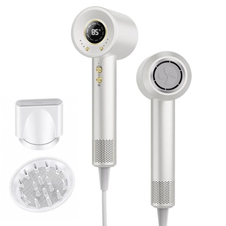 Asciugacapelli Ionico 180,000 RPM Phon Capelli Professionale 500 Milioni Ioni Negativi, 4 Temperature 3 Velocità, Display LED, Termoregolazione intelligente, Basso Rumore, 2 Acces…