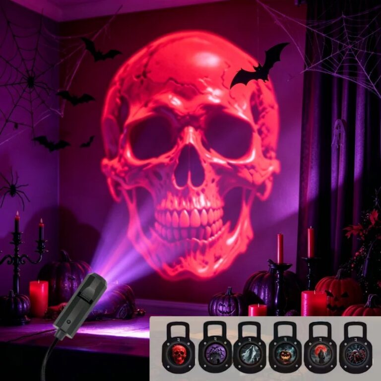 Lampada di Proiezione LED USB per Halloween, 3/6 Motivi Luminosi: Fantasma, Pipistrello, Ragno, Scheletro, Luce Atmosferica per Halloween, Decorazione Festiva