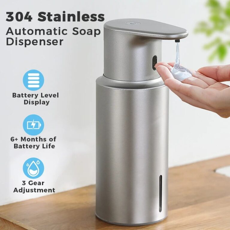 Dispenser di Sapone Automatico da Cucina 480ml con Sensore, Erogatore Intelligente di Disinfettante per Mani e Sapone Liquido in Acciaio Inox 304