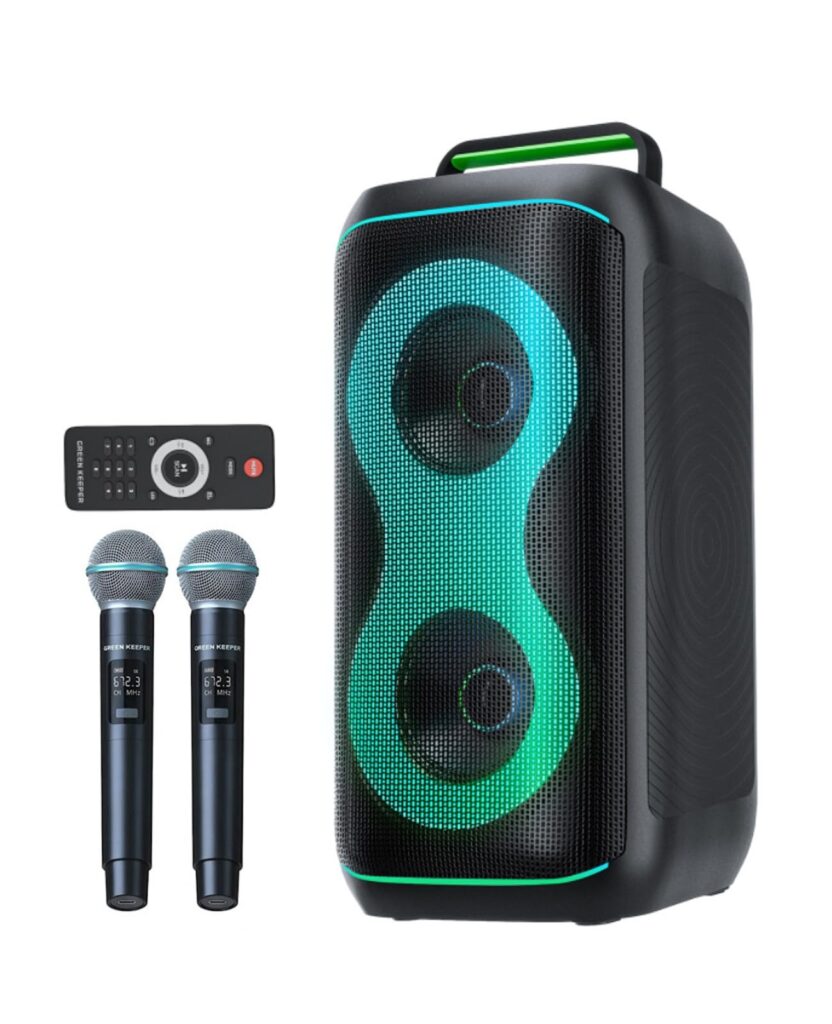 GKD61 Cassa Karaoke con 2 Microfoni UHF Wireless, Cassa Bluetooth Portatile da 400W di Potenza di Picco, Subwoofer da 6,5", Sistema Karaoke Professionale, Supporto USB/TF/AUX, Ide…