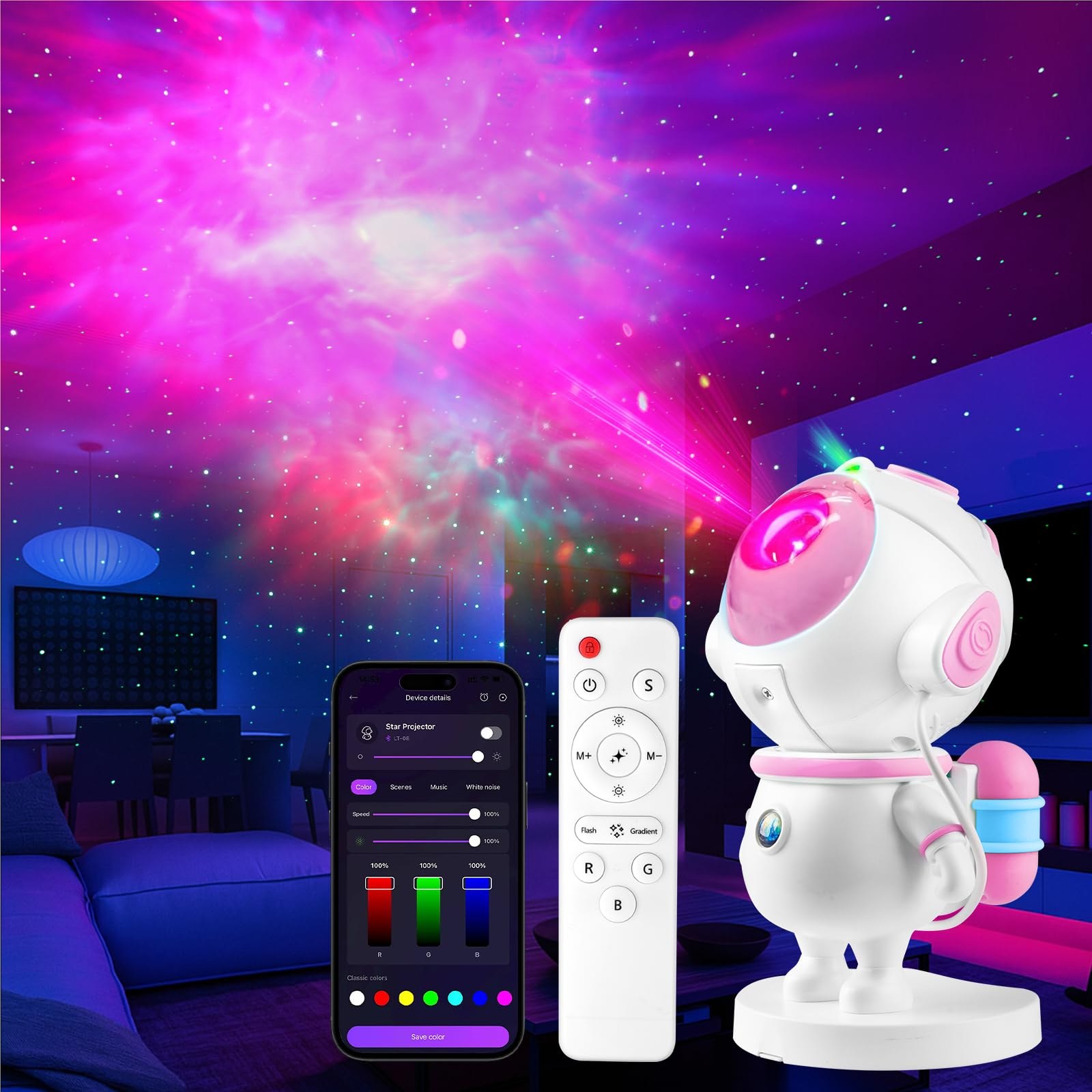 Kangtaixin Astronauta Proiettore Cielo Stellato per Bambini, Luce Notturna a LED con Telecomando, Controllo App, Decorazione per La Cameretta dei Bambini Natale Adolescente Regalo…