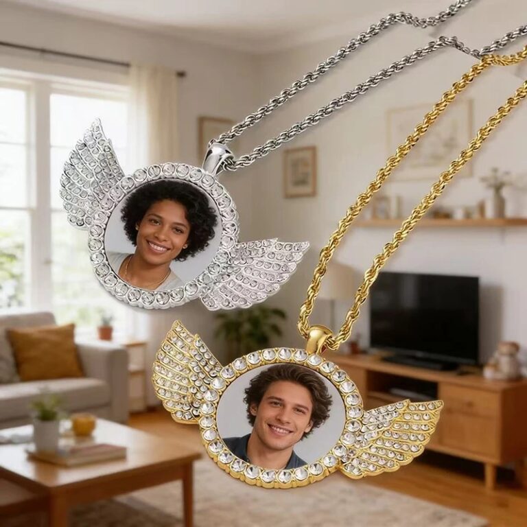 Set completo di collane personalizzate, collana con ali d'angelo stampabile, decorazione per la casa con diamanti, regalo per gli amici