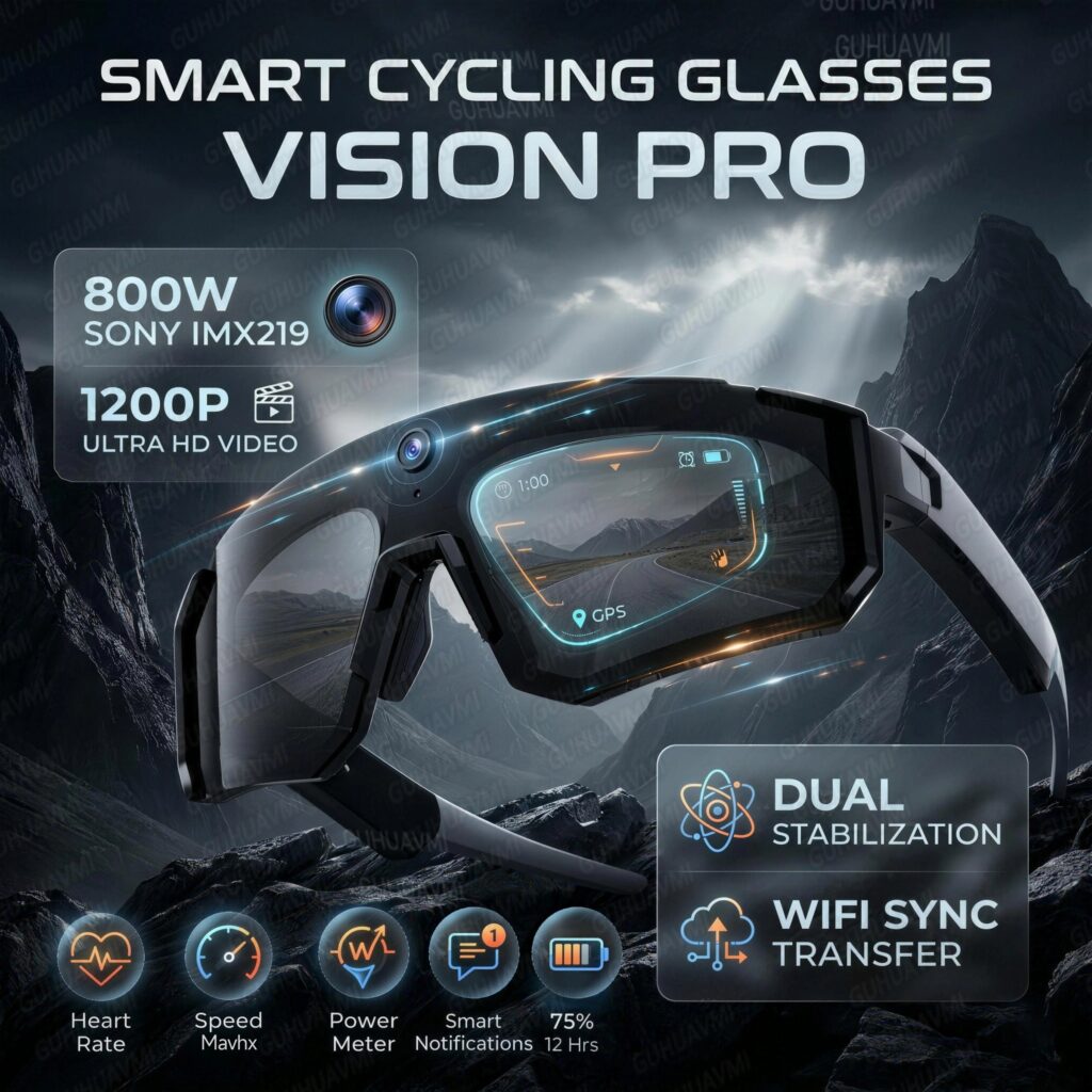 Occhiali Intelligenti con Traduzione Vocale AI, Registrazione Video 1200P, Fotocamera Bluetooth WiFi, Lenti Polarizzate Anti-Shake, Occhiali da Sole per Guida e Sport