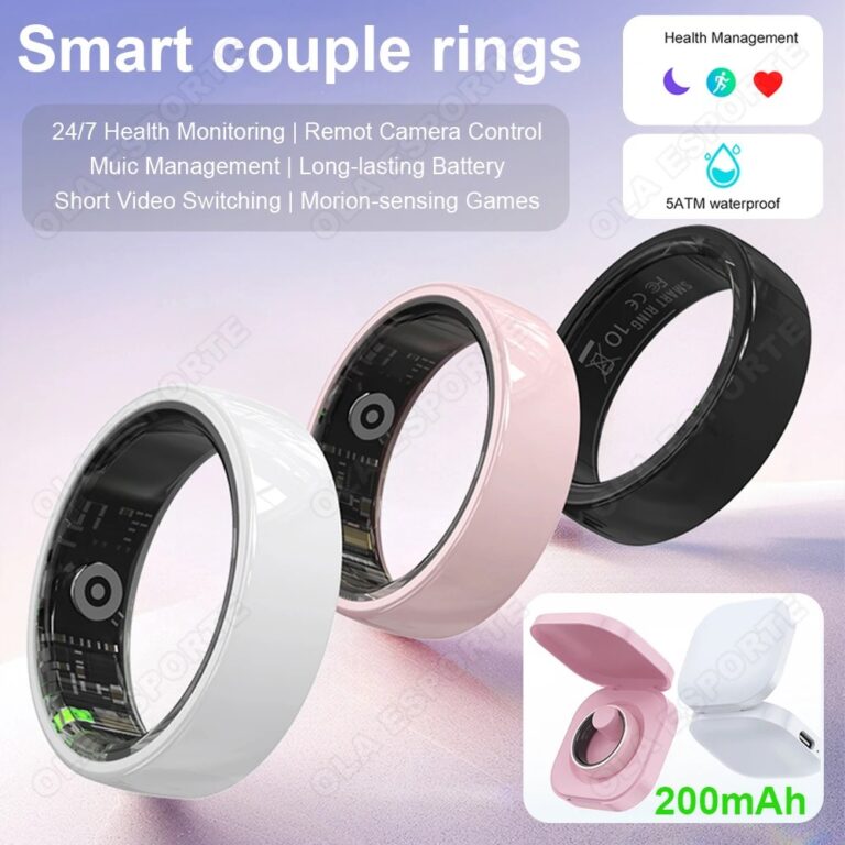 Anello Intelligente per Coppie con Connessione Bluetooth, Modalità Sportive Multiple, Pedometro, Monitoraggio Frequenza Cardiaca e Sonno, Impermeabile R12