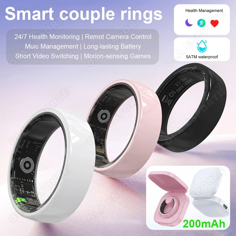 Anello Intelligente per Coppie con Connessione Bluetooth, Modalità Sportive Multiple, Pedometro, Monitoraggio Frequenza Cardiaca e Sonno, Impermeabile R12