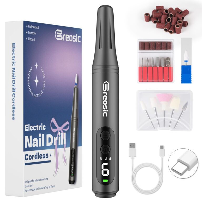 Breosic Fresa per Unghie Professionale Lima Elettrica per Unghie, Grigio | 35000 Giri 9 Velocità Regolabile, 12 in 1 Frese per Unghie, Portatile Senza Fili Trapano per Unghie con…