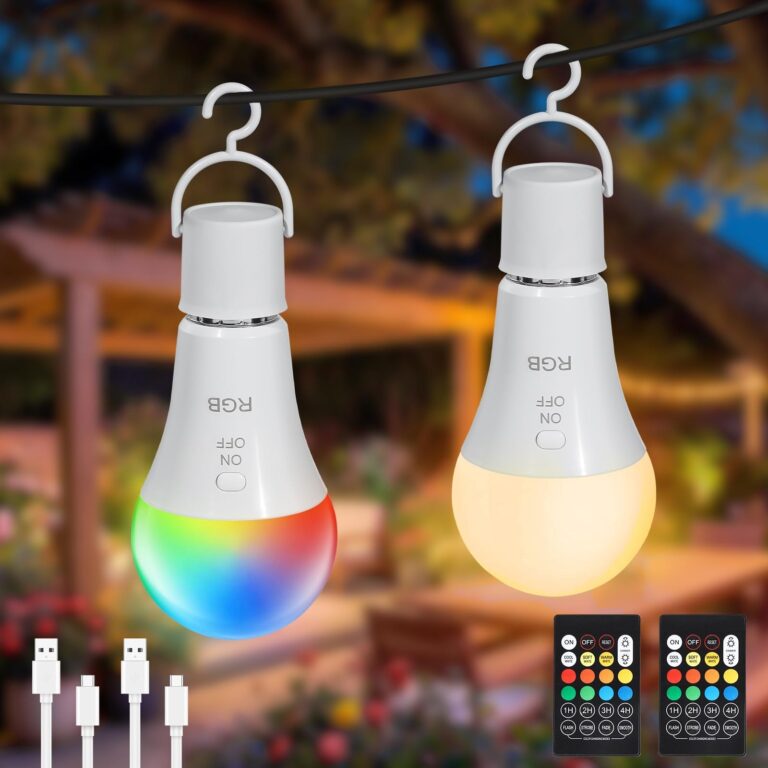 Dehobo Ricaricabile Lampadina LED E27 Con Funzione Temporizzazione - Luci LED a Batteria 7 W Con Telecomando - Lampada Campeggio 3 Temperature di Colore - RGB Dimmerabile Lampada…