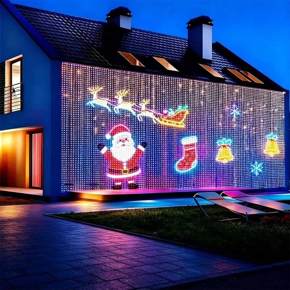 Luci decorative natalizie 2026 per esterni, tenda luminosa a LED, lampada fatata con controllo tramite app, motivo personalizzabile, impermeabile, per matrimoni, feste, casa, Nata…